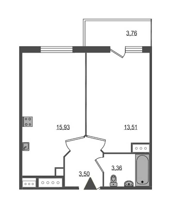 Однокомнатная квартира в : площадь 37.43 м2 , этаж: 3 – купить в Санкт-Петербурге